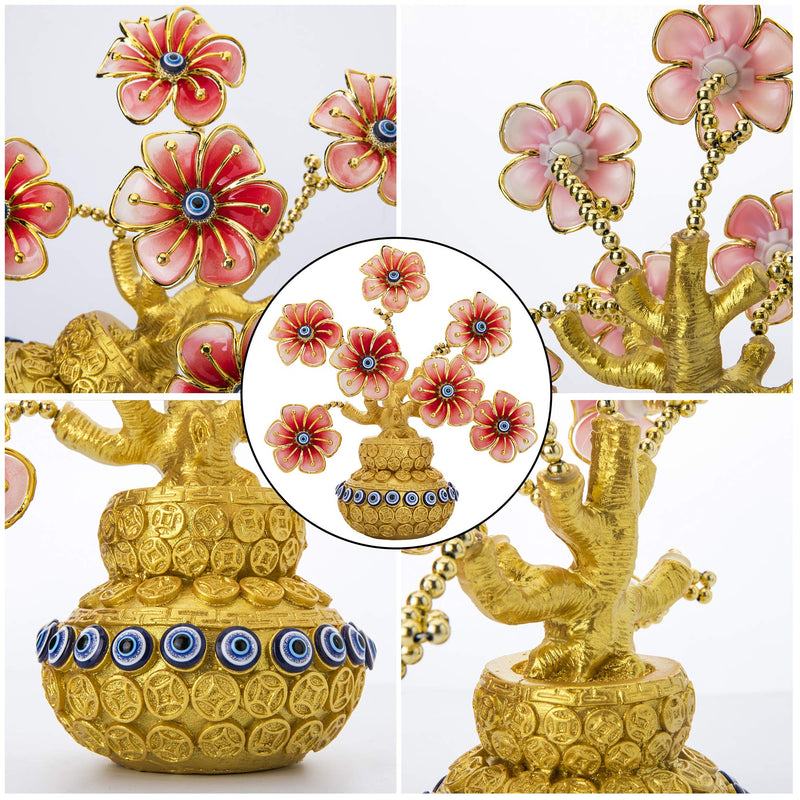  [AUSTRALIA] - YU FENG Turkish Evil Eye Flowers Money Tree Ornament for Good Luck Wealth Prosperity Home Office Decor Fengshui Protection Gift
