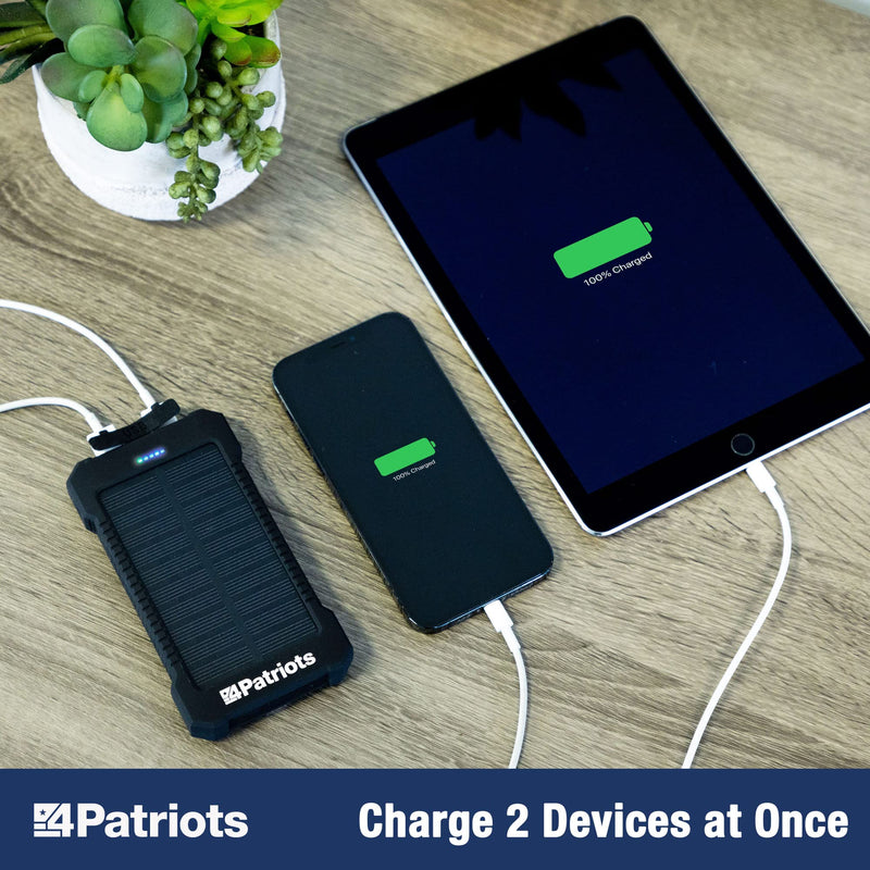  [AUSTRALIA] - 4Patriots Patriot Power Cell: Portable Solar Power Bank, Rechargeable External Battery 2 USB Ports, 8,000 mAh Lithium Polymer Battery, LED Flashlight, Great for Hiking or Emergencies 1-Pack
