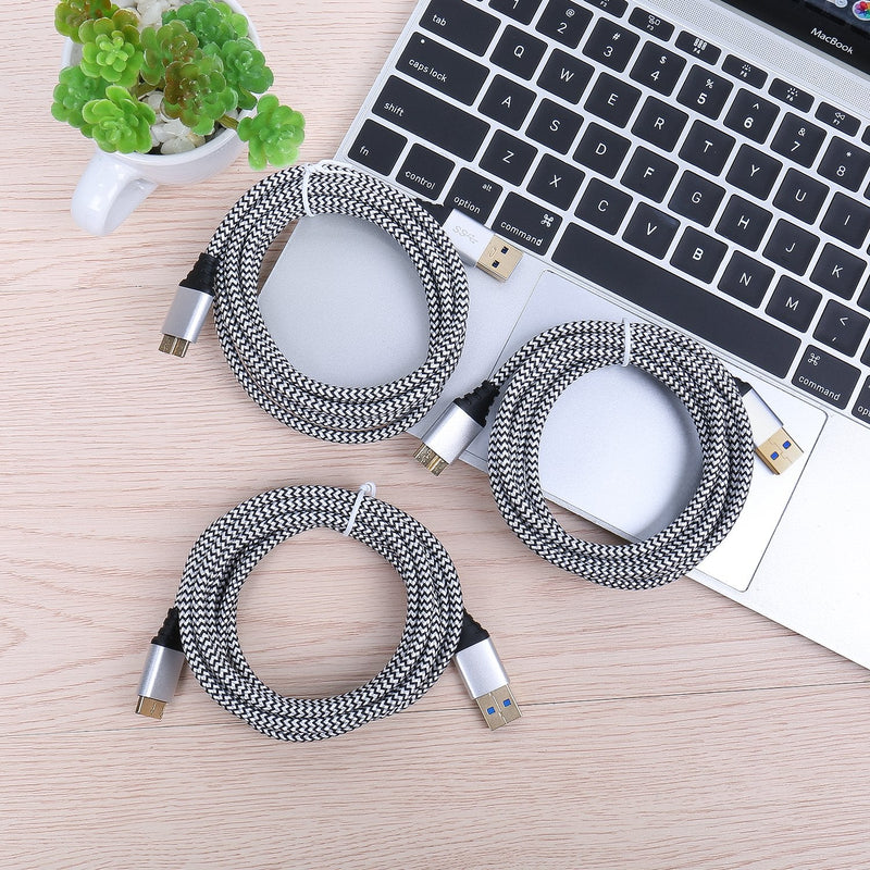  [AUSTRALIA] - Besgoods Charger Cable for Galaxy S5/Note 3, 3-Pack Braided 6ft USB 3.0 Cable Type A to Micro B Fast Data Charger Cable Compatible for Hard Drive, Samsung Galaxy S5, Note 3, Camera - White