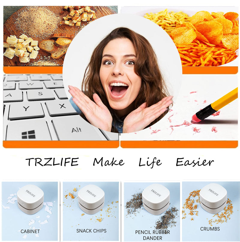  [AUSTRALIA] - TRZLIFE Table Vacuum Cleaner,Mini Desktop Vacuum Cleaner High Endurance Rechargeable Automatic Energy Saving Quiet Cordless Pick up Tiny Items Crumbs Hairs Flakes for Home Office Kitchen etc. White USB Rechargeable