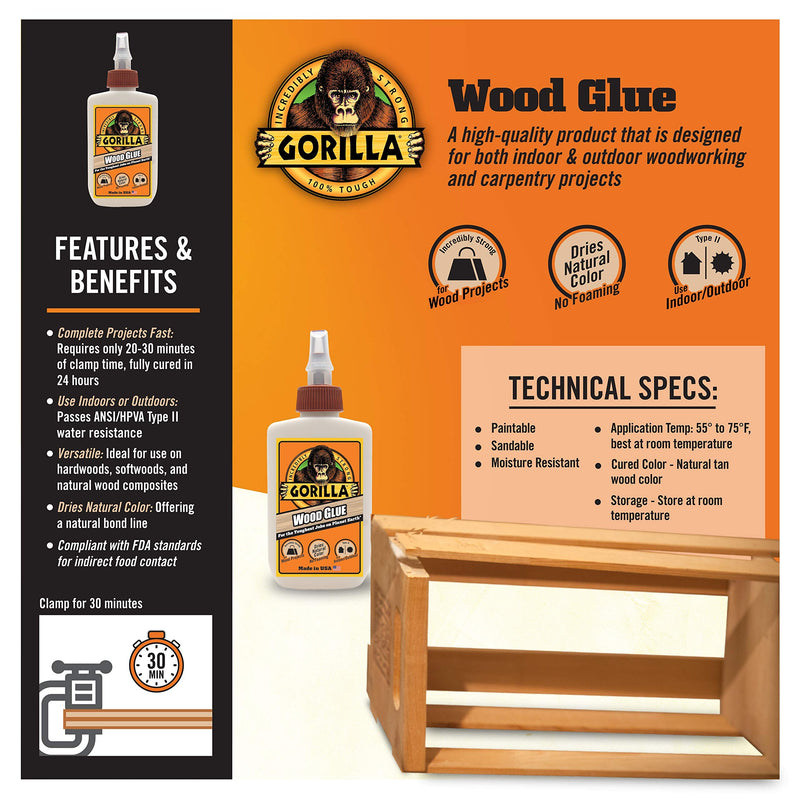  [AUSTRALIA] - Gorilla Wood Glue, 4 Ounce Bottle, Natural Wood Color, (Pack of 2) 2 - Pack