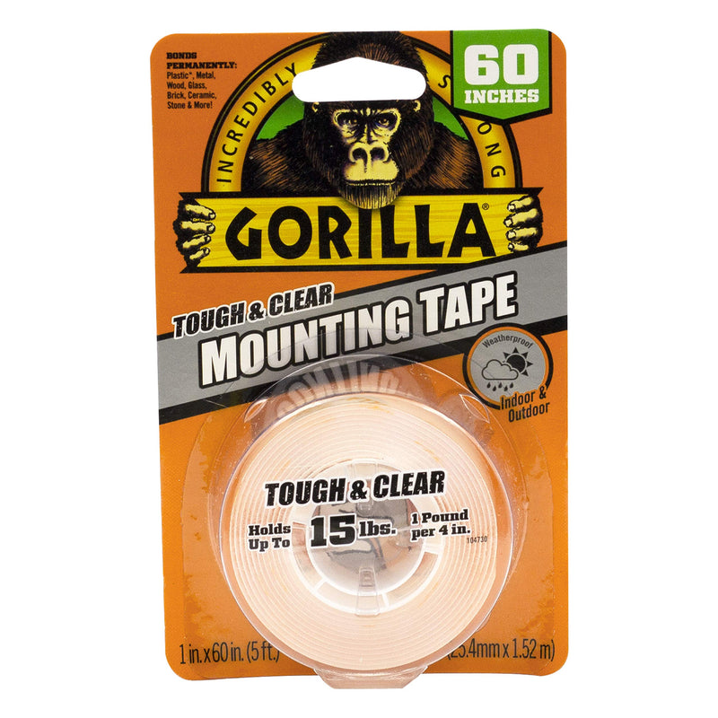  [AUSTRALIA] - Gorilla Tough & Clear, Double Sided Mounting Tape, Weatherproof, 1" x 60", Clear, (Pack of 2) 2 Pack