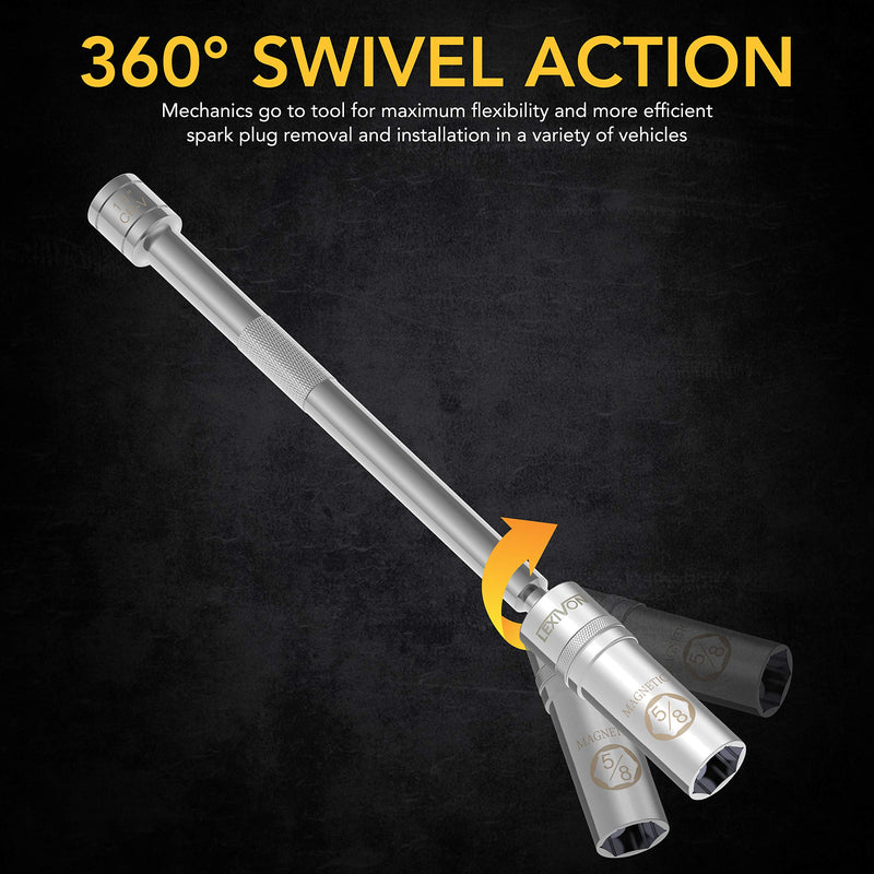 LEXIVON 5/8" Swivel Magnetic Spark Plug Socket, 3/8" Drive x 10" Total Length | Enhanced Magnetic Design With Thin Wall Socket, Cr-v Steel (LX-122) - LeoForward Australia