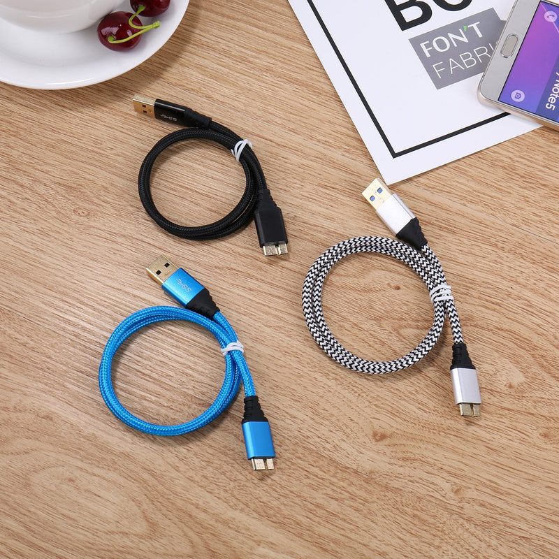  [AUSTRALIA] - Hard Drive Cable, Besgoods 3-Pack Short 1.5ft Braided Super Speed USB 3.0 Cable - A Male to Micro B Cable Cord for Samsung Galaxy S5, Note 3, Hard Drive and More - Black White Blue
