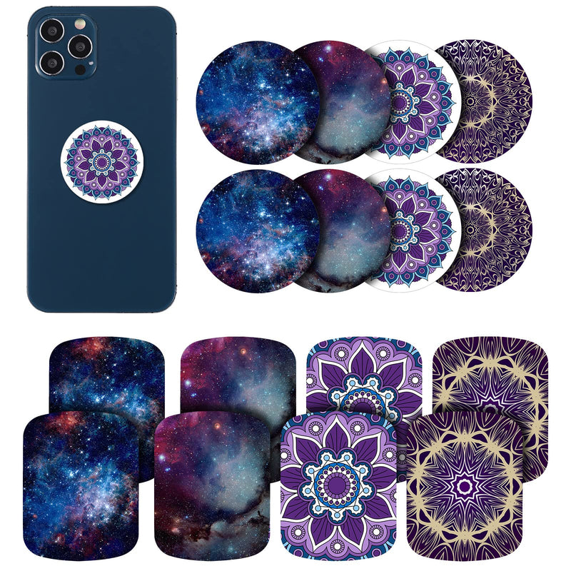  [AUSTRALIA] - Weewooday 24 Pieces Phone Metal Plates Magnetic Mount Metal Plate for All Magnetic Car, Cell Phone, Tablet Holder, 12 Rectangle and 12 Round (Purple and Blue,Delicate Style) Purple and Blue Delicate Style