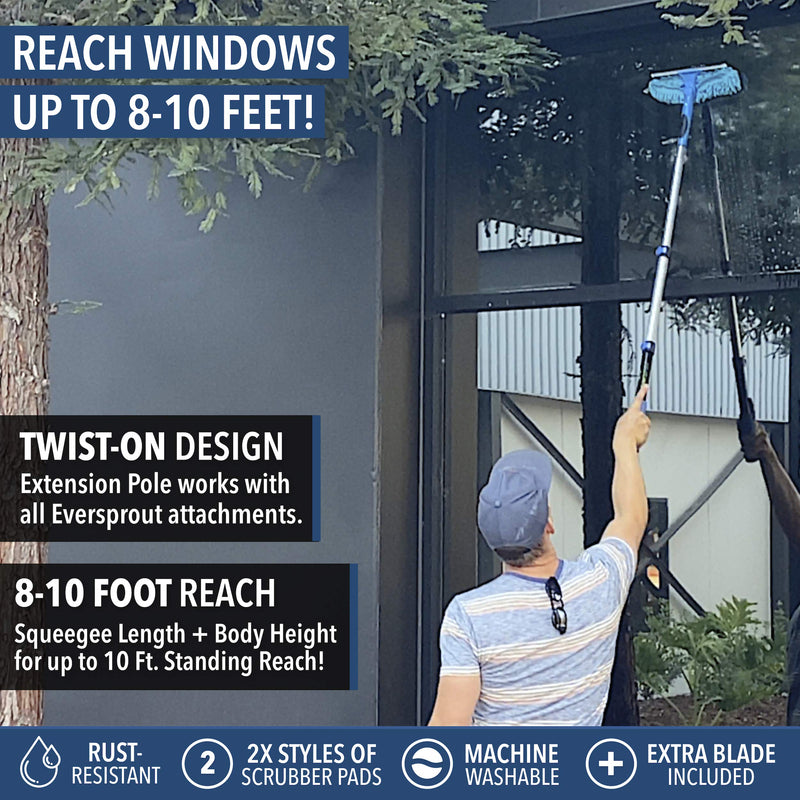 EVERSPROUT 1.5-to-4 Foot Swivel Squeegee and Microfiber Window Scrubber (8-10 Ft Standing Reach) | 2-in-1 Window & Glass Cleaning Combo | Lightweight, Aluminum Extension Pole | Includes 10-inch Blades - LeoForward Australia