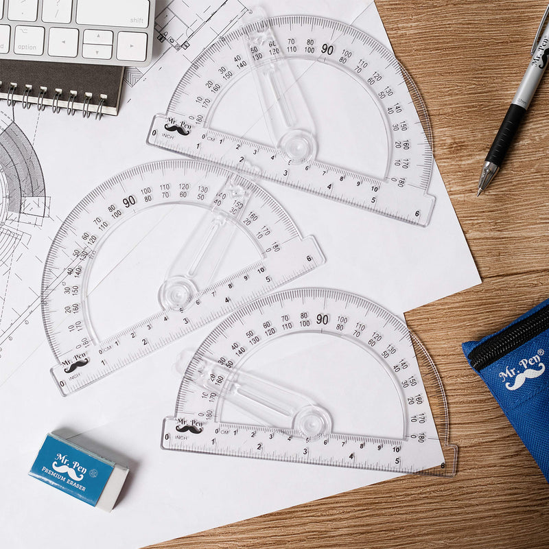 Mr. Pen Protractor, 6 Inches Protractor with Swing Arm, Pack of 3 - LeoForward Australia