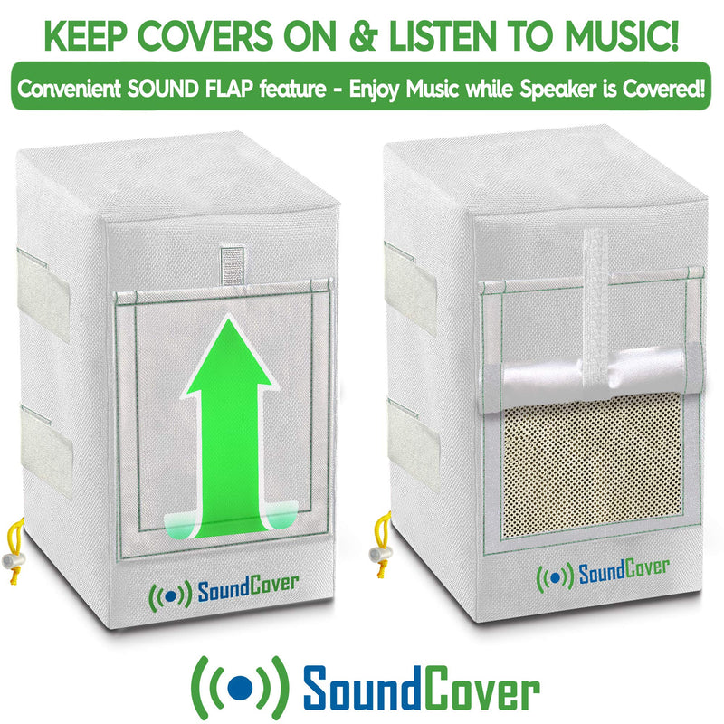 2 White Small Outdoor Speaker Covers/Bags for Outdoor Speakers fit Yamaha NS-AW194, Herdio 4 & Polk Audio Atrium 4 - Sound Flap Option & UV50+ Protection (MAX Size: H 9.85 x W 5.9 x D 6.9 Inch) - LeoForward Australia