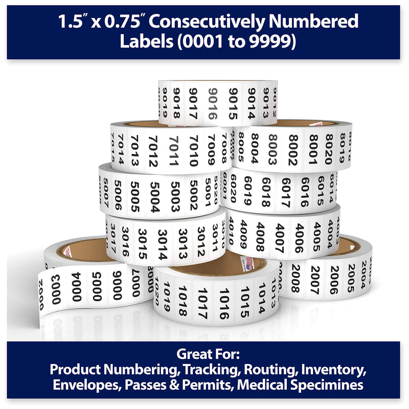 Consecutively Numbered Labels. Measure: 1.5" X 0.75" Paper Material (Various Number Sequences Available) (1001-2000) 1001-2000 - LeoForward Australia