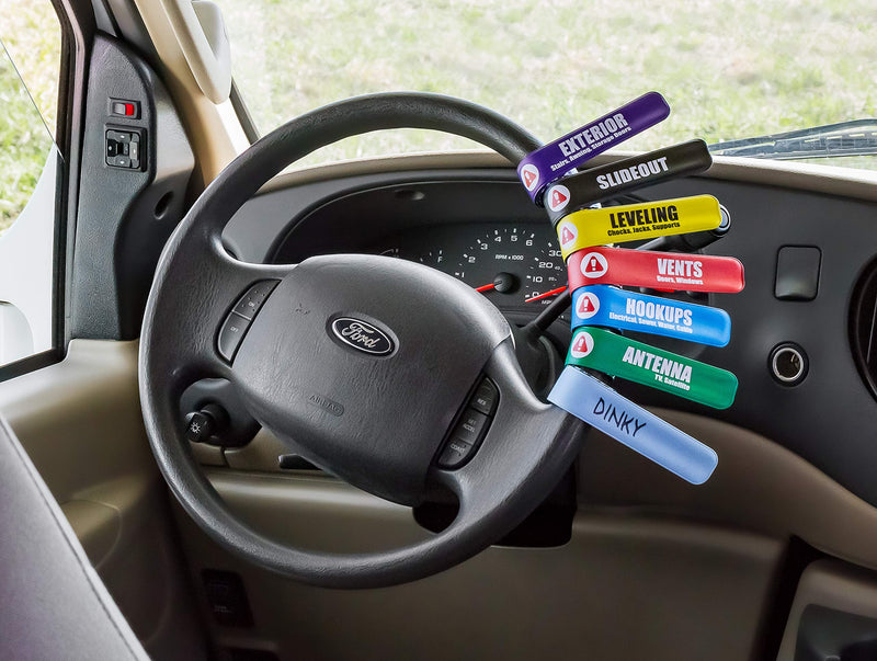  [AUSTRALIA] - Camco Bands-Pre-Labeled and Customizable Important Task Reminders to Place on Your RV Steering Wheel So You Won't Forget |Excellent for Camping and Traveling-(53098)
