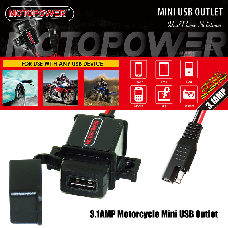  [AUSTRALIA] - MOTOPOWER MP0609A 3.1Amp Motorcycle USB Charger Kit SAE to USB Adapter Phone GPS Charge On Motorcycle a) - SAE to USB Adapter & Ring Terminal Harness