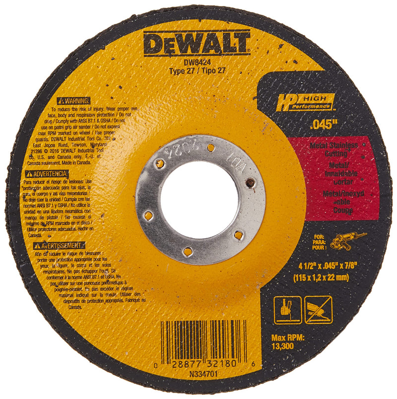  [AUSTRALIA] - DEWALT DW8424 Thin Cutting Wheel, 4-1/2-Inch x .045-Inch x 7/8-Inch