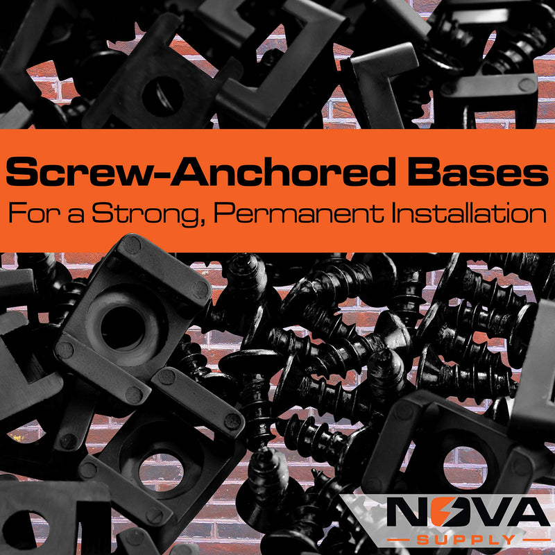  [AUSTRALIA] - Pro-Grade, Slim, 1x .6 Cable Tie Mounts With Screws 100 Pack. High Strength, Black Zip Tie Bases For Wire Management. Permanently Anchor To Wall, Desk or Baseboard. Run Cords at Your Home or Office