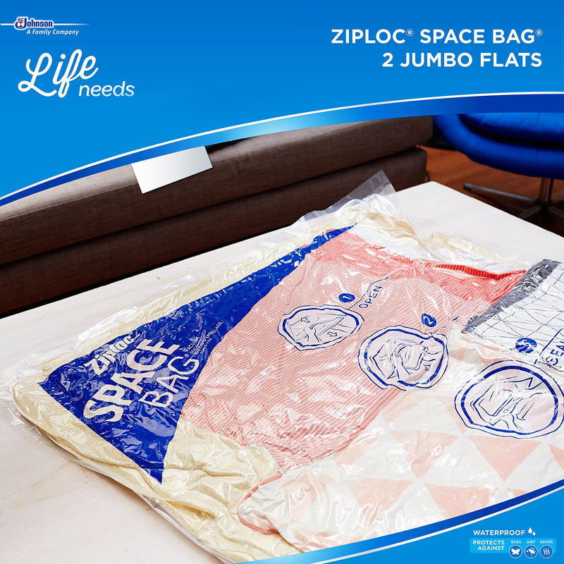  [AUSTRALIA] - Ziploc Reusable Clothes Storage Bags, 2 Jumbo Vacuum Seal Storage Bags, Space Bags