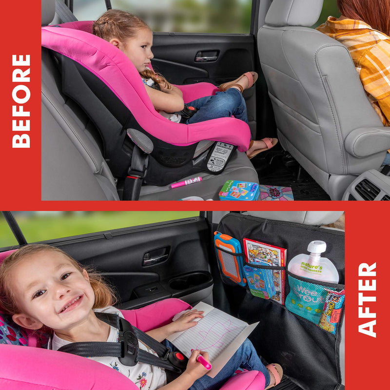  [AUSTRALIA] - Heavy Duty Kick Mats Back Seat Protector (2 Pack) - The Sag Proof, Waterproof, Odor Proof Car Back Seat Cover for Kids Who Make Big Messes | 3 Reinforced Mesh Storage Pockets, Premium Oxford Fabric Black