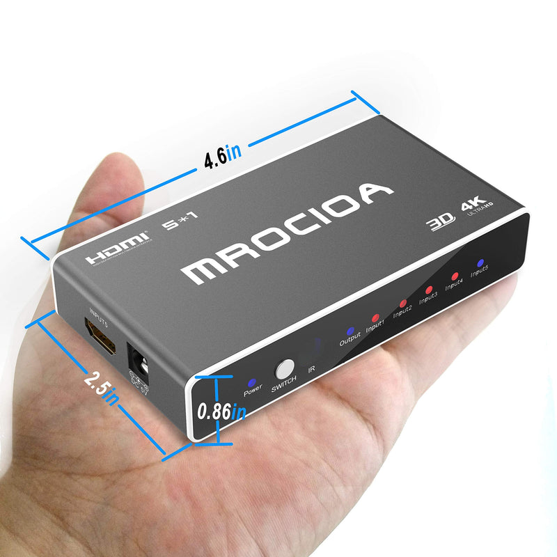  [AUSTRALIA] - Mrocioa HDMI Switch 4K 5 in 1 Out HDMI Switcher 5 Port with IR Remote Control HDMI 1.4 Splitter Support 4K@30Hz 2160P 1080P Switch 4K 5 Port 1.4 Black