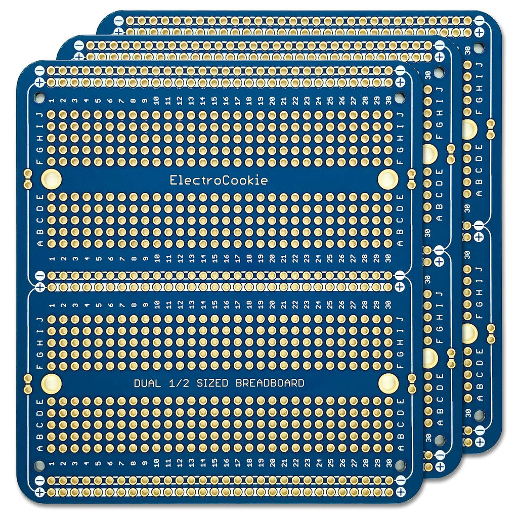  [AUSTRALIA] - ElectroCookie Solderable Breadboard PCB Double Column Board for Electronics Projects Compatible for DIY Arduino Soldering Projects, Gold-Plated (3 Pack, Blue) 1.Blue