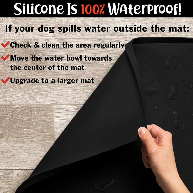 DogBuddy Dog Food Mat - Waterproof Dog Bowl Mat, Silicone Dog Mat for Food and Water, Pet Food Mat with Edges, Dog Food Mats for Floors, Nonslip Dog Feeding Mat S: 19" x 12" Black - LeoForward Australia