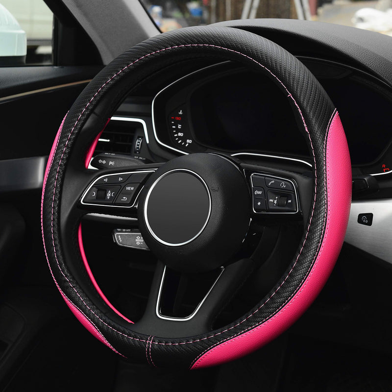  [AUSTRALIA] - LABBYWAY Microfiber Leather Auto Car Steering Wheel Cover,Universal Fit 15 Inch Anti-Slip Wheel Protector (Pink) Pink