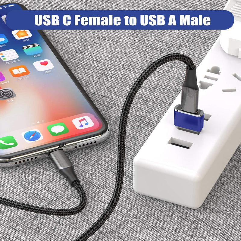  [AUSTRALIA] - Basesailor USB to USB C Adapter 3 Pack,Type C Female to USB A Male Charger Cable Converter for Apple Watch Ultra iWatch Series 8 7 SE,AirPods Pro 2,iPhone 14 13 12 11 Plus Max,iPad 9 10 Air 4 5 Mini 6 Blue