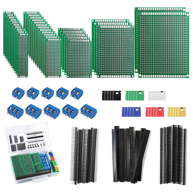  [AUSTRALIA] - ALAMSCN 100PCS Double Sided PCB Board Kit Printed Circuit Prototype Boards 5 Sizes + 40 Pin 2.54mm Male Female Header Connector for DIY Electronic Project Experimental Development Plate