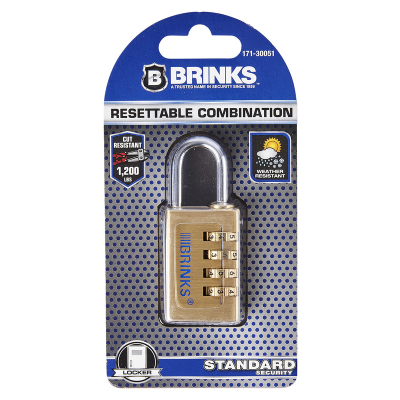  [AUSTRALIA] - BRINKS - 30mm Solid Brass 4-Dial Resettable Padlock - Chrome Plated With Hardened Steel Shackle