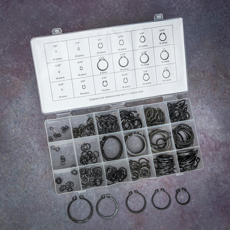  [AUSTRALIA] - NEIKO 50458A Snap Ring Shop Assortment | 300 Piece Retaining Ring Set | 18 Sizes (1/8" - 1-1/4") | Heat-Treated Hardened Steel | Secure Parts on Grooved Shafts, Pins, Studs, etc. Snap Ring Set (300 pcs)