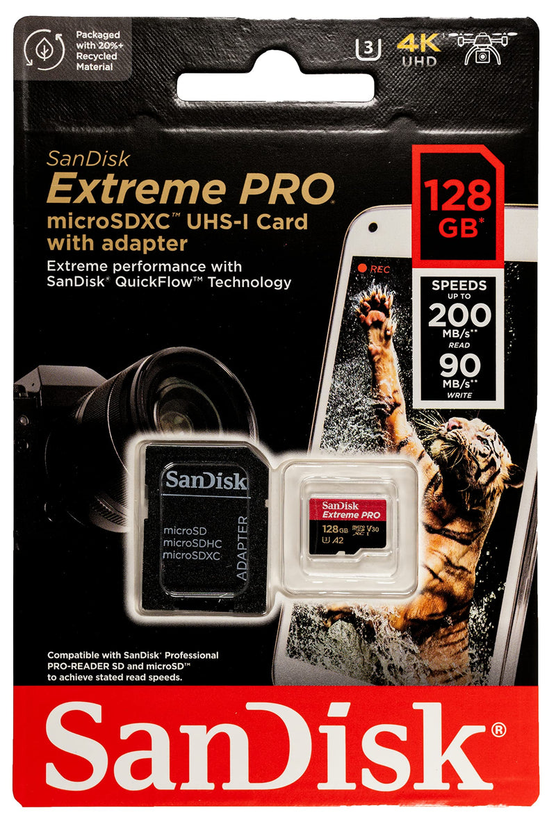  [AUSTRALIA] - SanDisk 128GB Micro SDXC Extreme Pro Memory Card 2 Pack Works with GoPro Hero 8 Black, Max 360 Action Cam U3 V30 4K A2 Class 10 (SDSQXCD-128G-GN6MA) Bundle with 1 Everything But Stromboli Card Reader