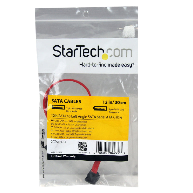  [AUSTRALIA] - StarTech.com SATA to Left Angle SATA Serial ATA Cable - SATA cable - Serial ATA 150/300/600 - SATA (R) to SATA (R) - 1 ft - left-angled connector - red - SATA12LA1 12 inch
