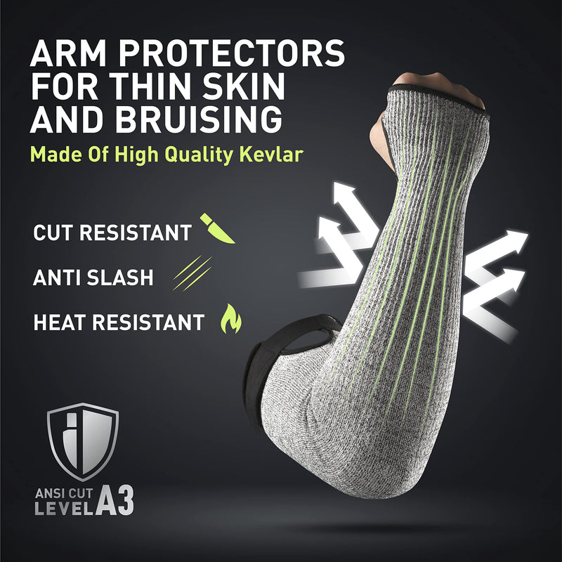  [AUSTRALIA] - Kevlar-Sleeves Arm Protectors for Thin Skin and Bruising, Cut Resistant Sleeves with Thumb Hole for Welding, Gardening, Kitchen, Arm Guards for Biting, Pet Grooming, 1 Pair, Grey One Size