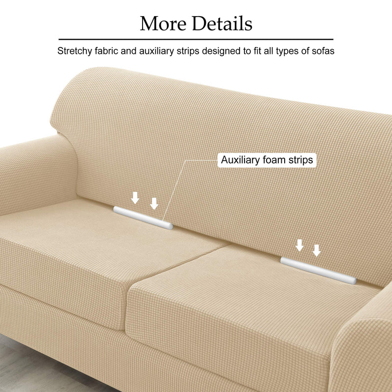  [AUSTRALIA] - MILARAN Stretch Sofa Slipcover Soft Couch Cover 2-Piece High Spandex Jacquard Small Checks Furniture Protector for Living Room(Beige,Small) Beige