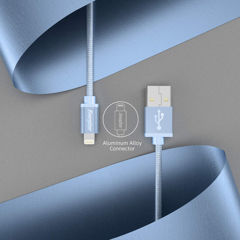 Premier Accessory Group Energizer iPhone Charger Lightning Cable 6ft MFi Fast Charging Sync & Charge Apple Smartphone Cord, Lavender Purple Nylon Braided 6 Feet Swiss Blue - LeoForward Australia