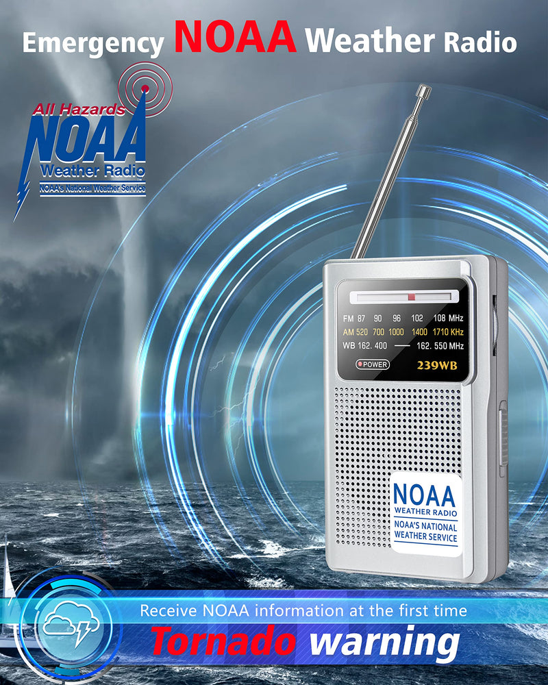  [AUSTRALIA] - NOAA Weather Radio-Emergency AM FM Battery Operated Portable Transistor Radios with Best Reception,3.5mm Earphone Jack,Powered by 2AA Battery for Running,Walking,Hurricane Supplies for Home
