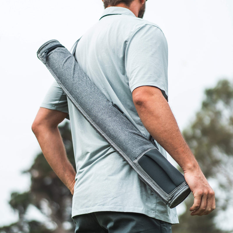  [AUSTRALIA] - CleverMade 6 Can Cooler Sleeve - Insulated 6-Pack Cooler Tube with Adjustable Shoulder Strap, Easy Access Can Opening, and Neoprene Storage Pocket - Grey/Charcoal