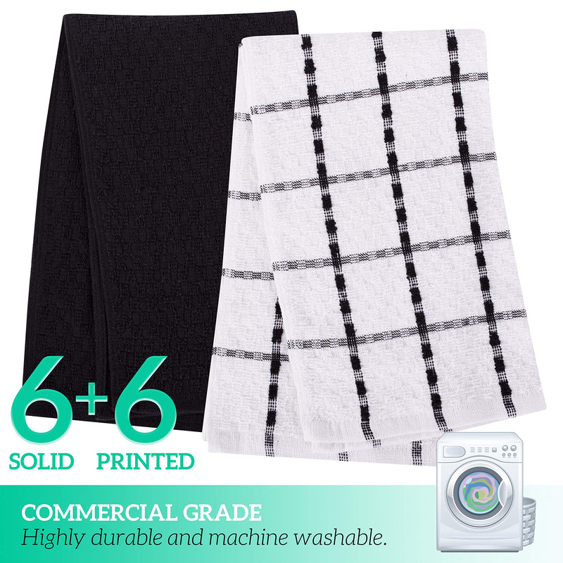  [AUSTRALIA] - GREEN LIFESTYLE 12 Pack Kitchen Towels (Black and White) Black and White