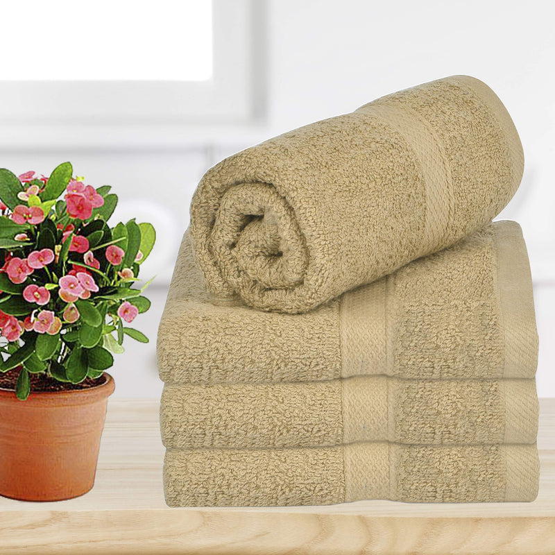  [AUSTRALIA] - Talvania Hand Towels - 100% Cotton Bathroom Towel Set Hotel Spa Quality 600GSM - Super Soft Absorbent - Use for Home Bath Hand Face - 16” X 28” - Set of 4 (Beige) Beige