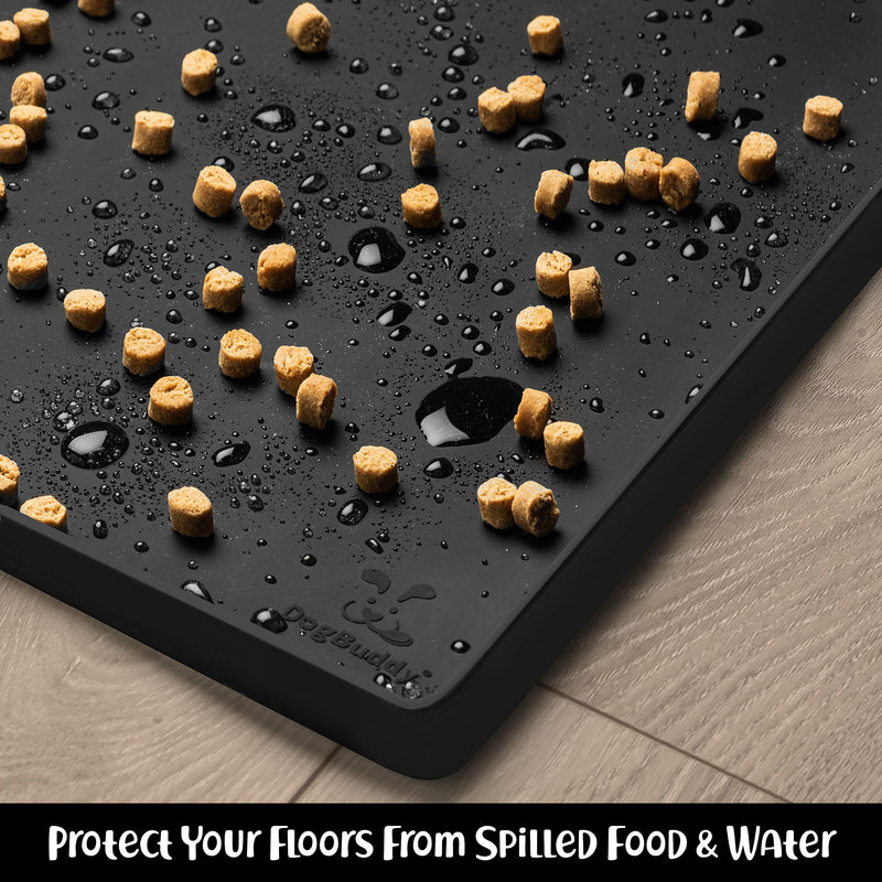 DogBuddy Dog Food Mat - Waterproof Dog Bowl Mat, Silicone Dog Mat for Food and Water, Pet Food Mat with Edges, Dog Food Mats for Floors, Nonslip Dog Feeding Mat S: 19" x 12" Black - LeoForward Australia