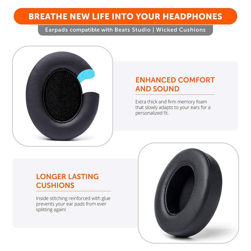  [AUSTRALIA] - Wicked Cushions Ear Pads for Beats Studio 3 - Also fits Beats Studio 2 (Models B0501 / B0500) | Industrial Grade Adhesive & Ear Conforming Comfortable Memory Foam | Black