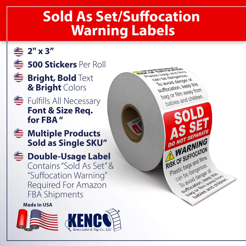 Sold As Set Do Not Separate Suffocation Warning Combo Sticker Labels - 500 Labels Per Roll 2" X 3" - Two Labels in One! (1 Pack) 1 PACK - LeoForward Australia