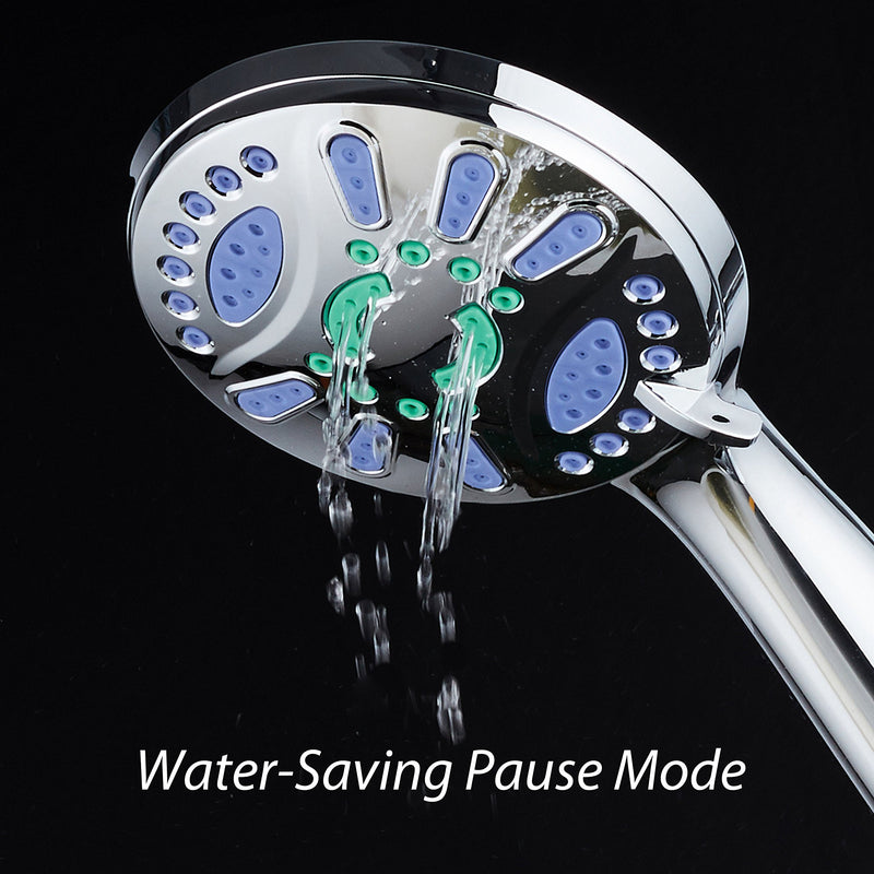 AquaStar Elite High-Pressure 6-setting Luxury Spa Hand Shower with Microban Antimicrobial Anti-Clog Jets for More Power & Less Cleaning! / Extra-Long 5 ft. Stainless Steel Hose/All Chrome Finish - LeoForward Australia