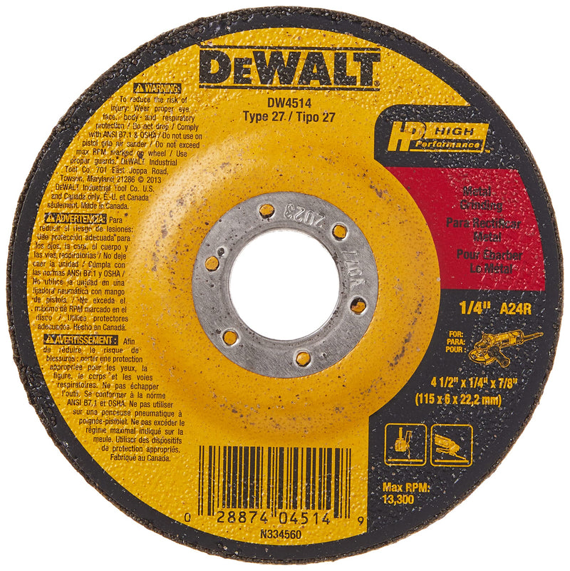  [AUSTRALIA] - DEWALT DW4514 1/4" Thick Grinding Wheel with 4-1/2" Diameter and 7/8" Arbor