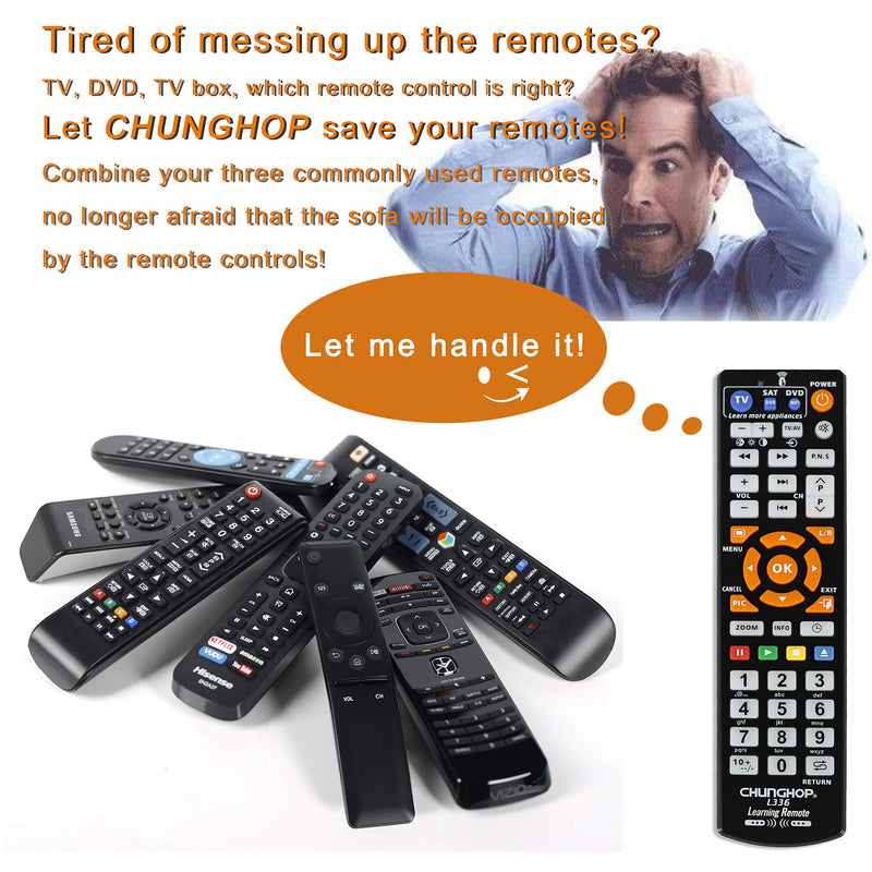 CHUNGHOP Universal IR Learning Remote Control for Smart TV VCR CBL DVD SAT STR-TV CD VCD HI-FI 3 in 1 Programmable Controller L336 with Learn Function 3-Device - LeoForward Australia