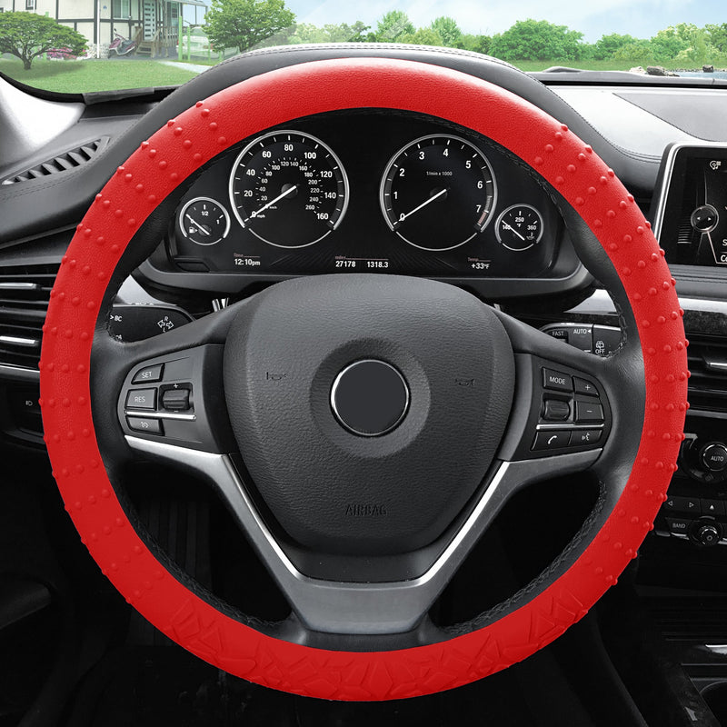 FH Group FH3002RED Red Steering Wheel Cover (Silicone W. Nibs & Pattern Massaging grip Wheel Cover Color-Fit Most Car Truck Suv or Van) - LeoForward Australia