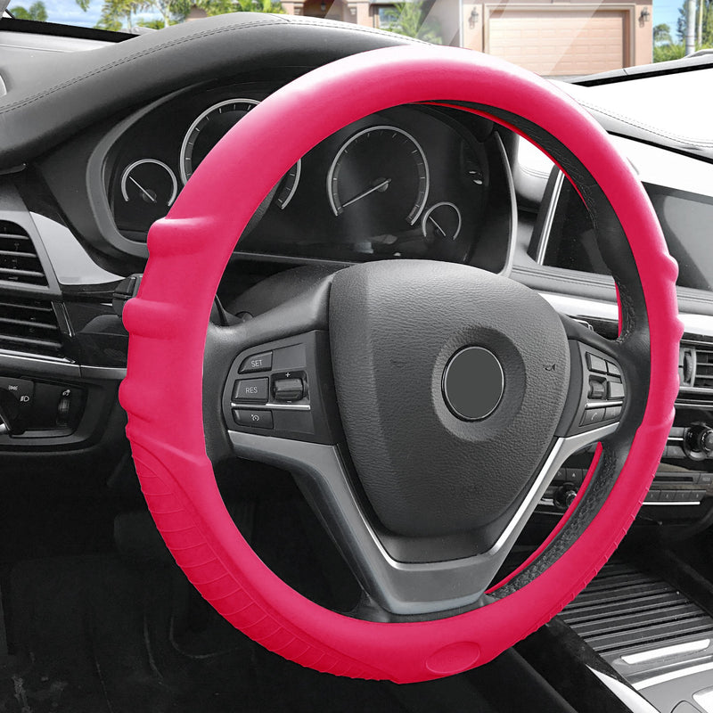 FH Group FH3003MAGENTA Magenta Steering Wheel Cover (Silicone W. Grip & Pattern Massaging grip Magenta Color-Fit Most Car Truck Suv or Van) - LeoForward Australia