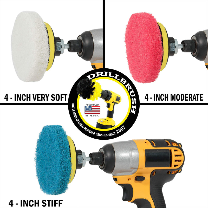 Drillbrush Rotary Brush Kit - Drill Brush Scrub Pads - Shower Scrubbing Brushes for Cordless Drill - Tile Cleaner Drill Attachment Commercial Scouring Pad Cleaning Kit - All Purpose Bathroom Scrubbers Yellow - LeoForward Australia