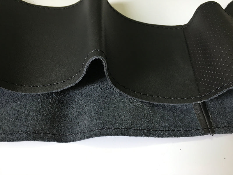  [AUSTRALIA] - Eiseng Black Genuine Leather Steering Wheel Cover for 8th 2 Spoke Honda Civic 2006 2007 2008 2009 2010 2011 Stitch On Wrap DIY 13.5-14.5 inch Interior Accessories (Black Thread) Black Thread