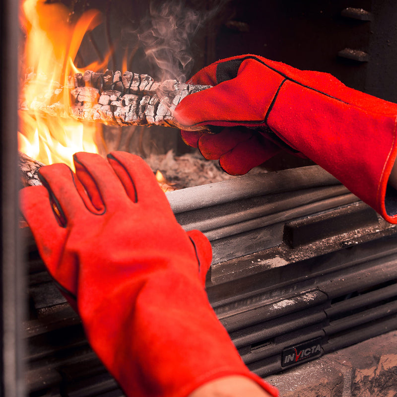  [AUSTRALIA] - NoCry Near Fire Proof Mig Tig Welding Gloves; Animal Handling, BBQ, Grilling, Fire Pit, Pizza Oven, Forging; Premium Heat Resistant Gloves; Cowhide Leather; Long 14 Inch Forearm Protection; Size Large Large (Pack of 1) Red