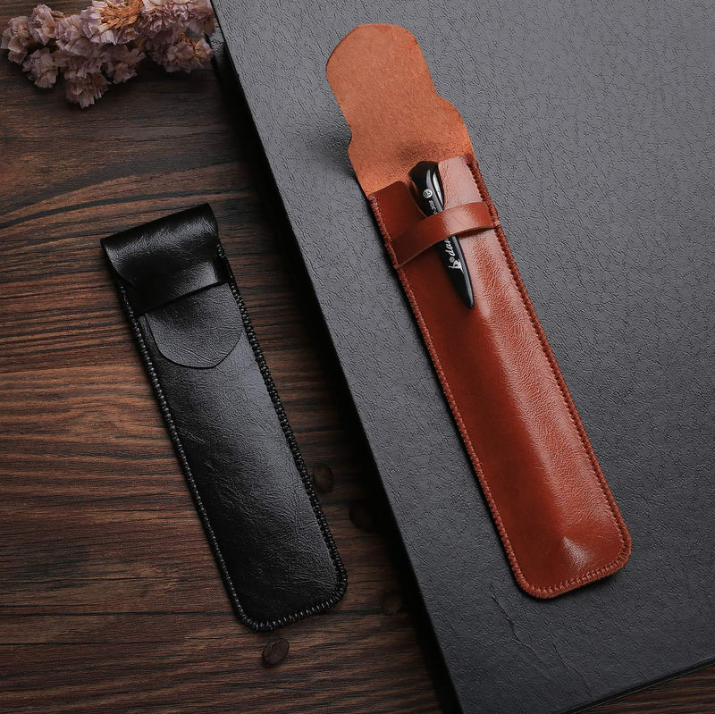 Daimay Leather Pen Case Handmade Fountain Pen Pouch Soft Pen Protective Sleeve Cover Stylus Touch Pen Holder - Pack of 2 (Black & Brown) - LeoForward Australia