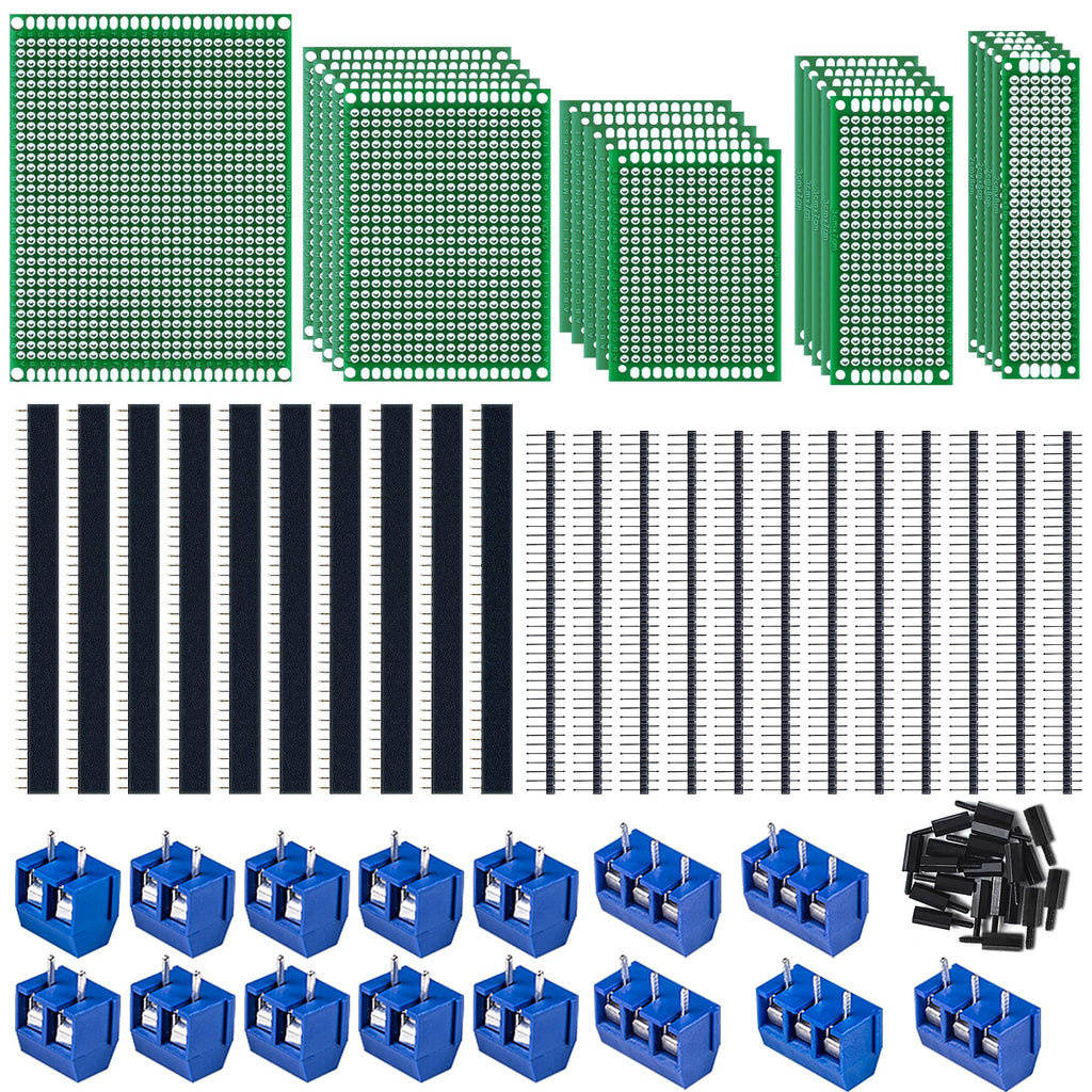  [AUSTRALIA] - 78 pieces hole grid plate kit, 21 double-sided PCB board circuit board hole grid board hole board, 22 pieces male female 40 pin header, 15 pieces 2P & 3P screw terminal with 20 tablets nylon column