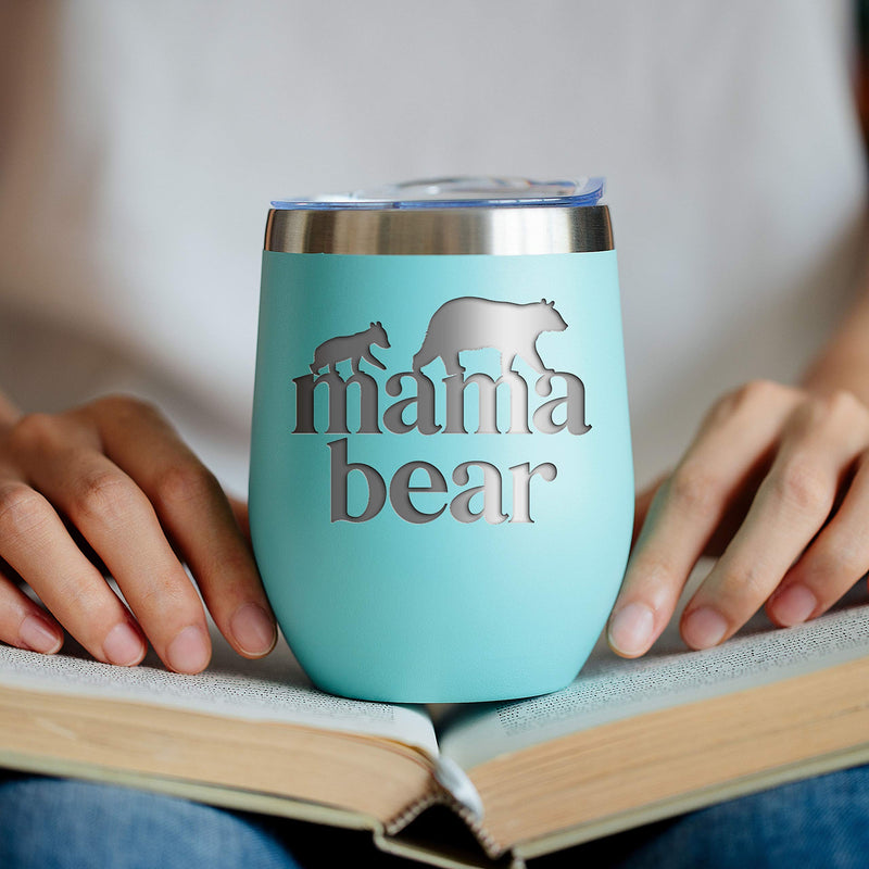  [AUSTRALIA] - Birthday Gifts For Mom - Mama Bear 12 oz Mint Stainless Steel Tumbler w/Lid - Best Mom Gifts From Daughter Son - Christmas Mother's Day Presents For Mom - First Time Expecting New Mother Cups Mugs
